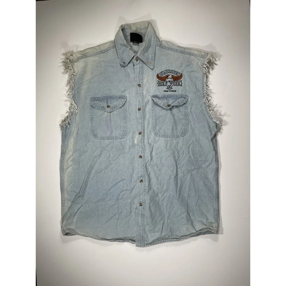 Bikerwear USA Vest Mens 2XL Blue Daytona Beach Bike Week 2013 Denim Sleeveless